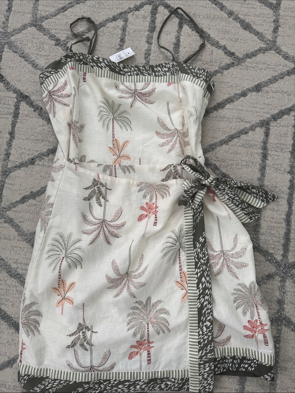 LOFT Cream Palm Linen Sarong Mini Dress